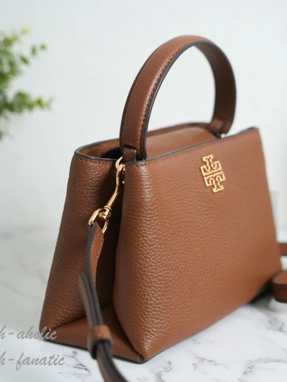 Tory Burch Britten Pebbled Leather Mini Satchel Crossbody in Moose NWT